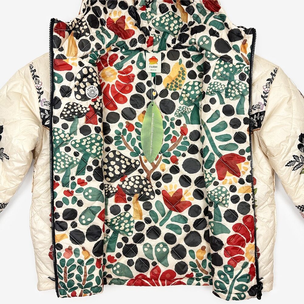 FARM Rio Cream Quilted Puffer Jacket with Black Floral Embroidery - Picture 8 of 15